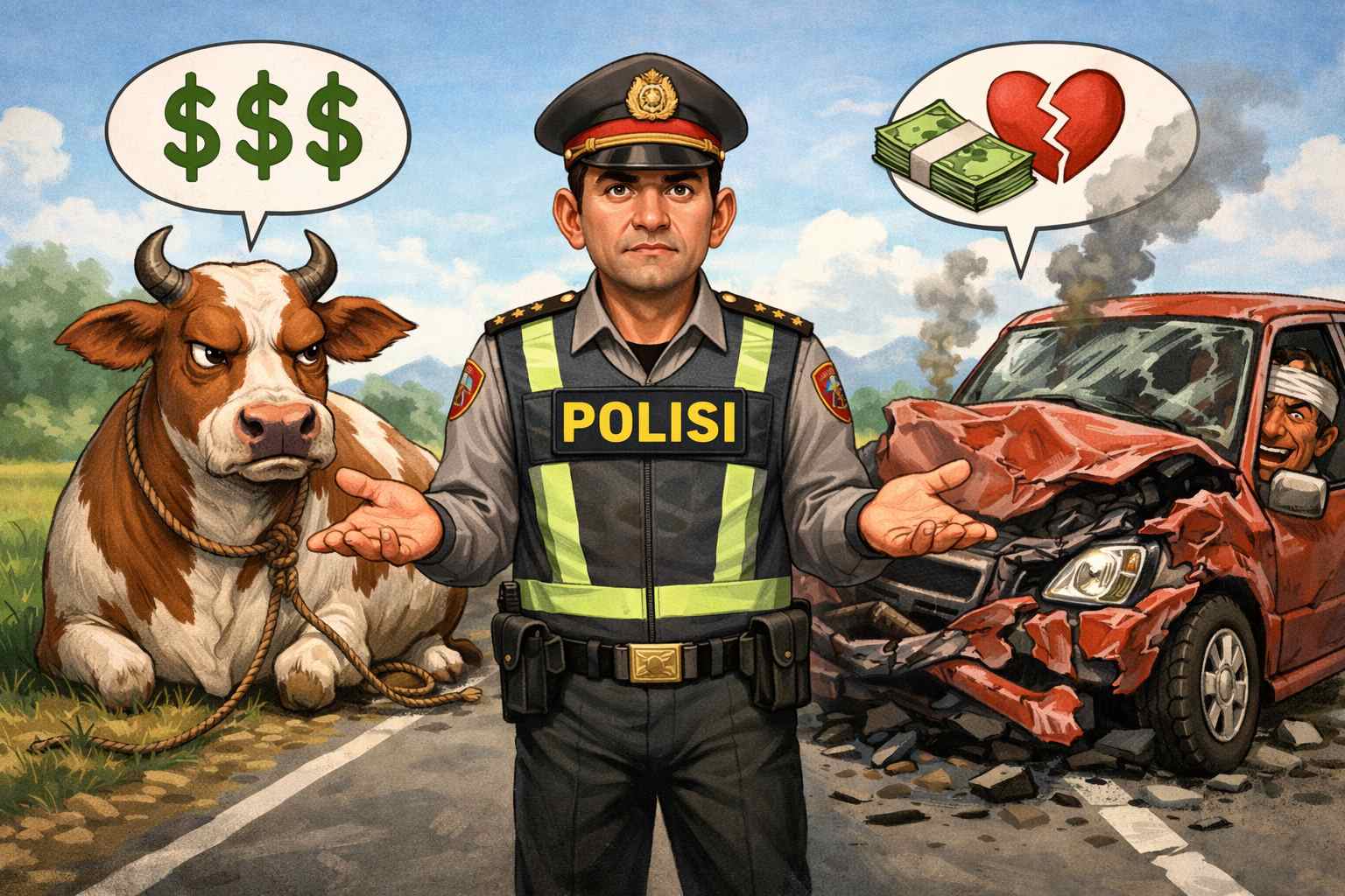 Mobil tabrak sapi, siapa yang bertanggung jawab